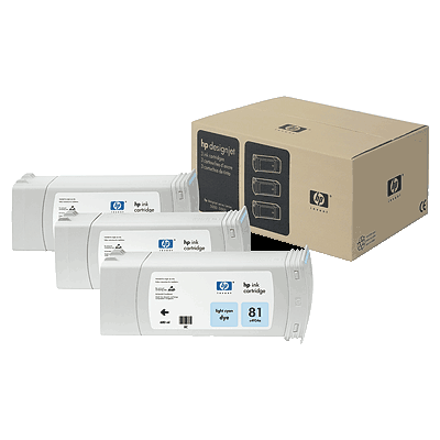 惠普HP 81 680 毫升浅青色染料墨盒（每包装 3 个）(OS)
