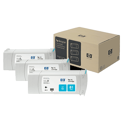 惠普HP 81 680 毫升青色染料墨盒（每包装 3 个）(OS)